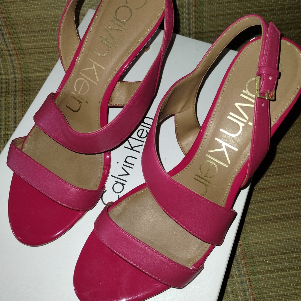 Calvin Klein Hibiscus Pink 8.5 M Sling Back Heels w/Tan Insoles Lancy Nappa